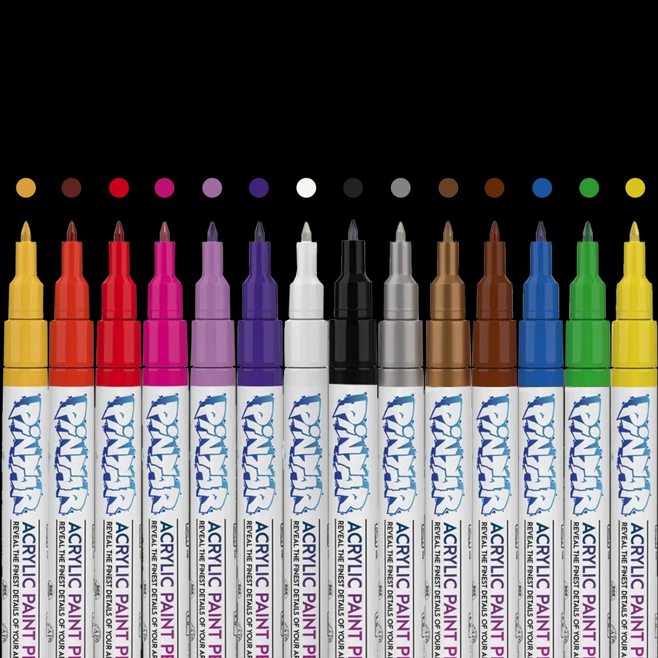 PINTAR Acrylic Paint Markers Set - Extra Fine Tip Paint Pens - Acrylic Markers Paint Pens - Acrylic Paint Pens for Rock Painting, Wood, Glass, Leather, Shoes - Pack of 14, 0.7 mm